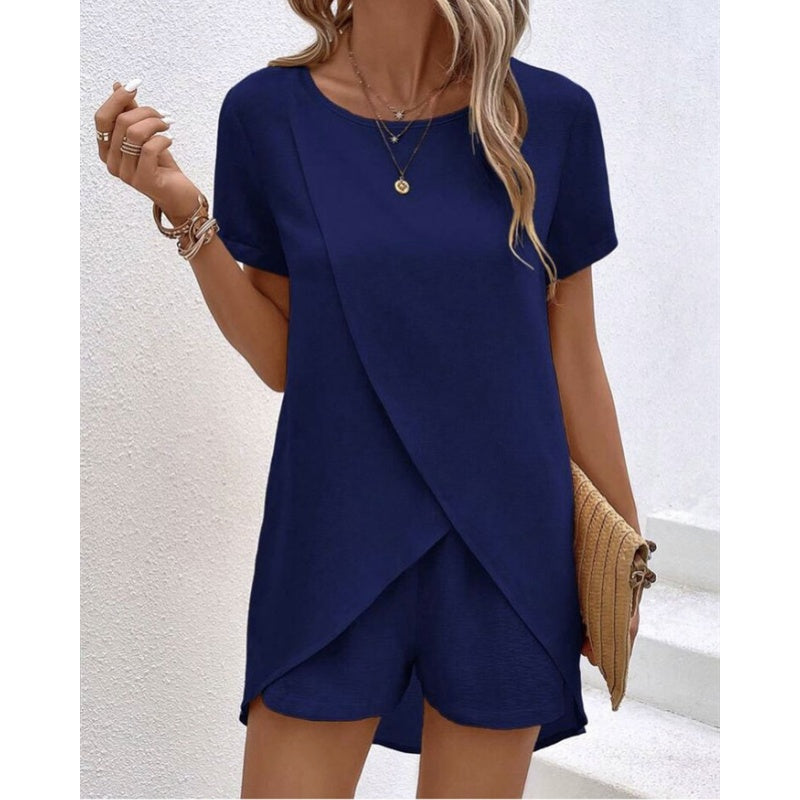 Women's Solid Color Irregular Top & Shorts Two Piece Set product image 3
