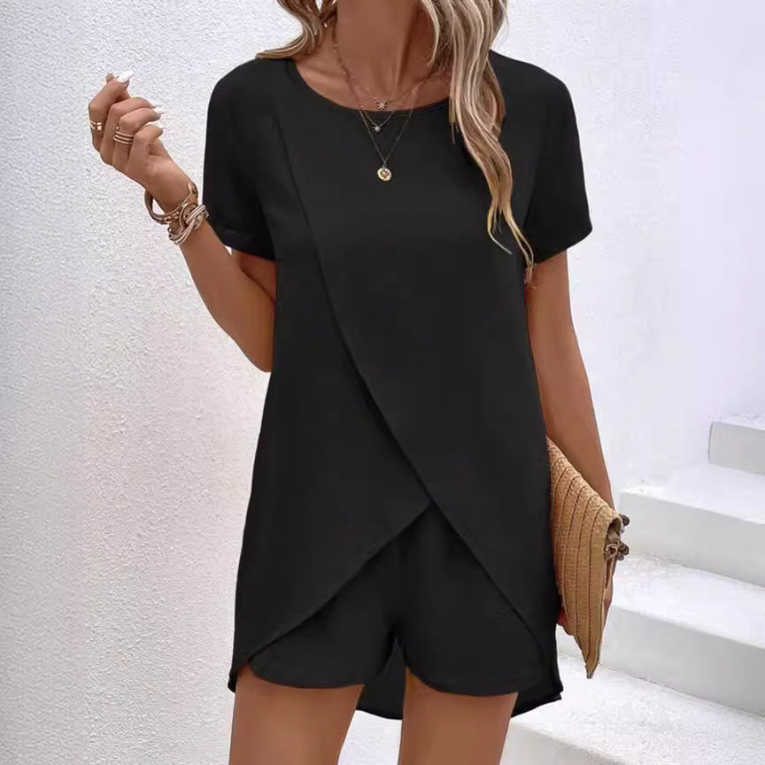 Women's Solid Color Irregular Top & Shorts Two Piece Set product image 2