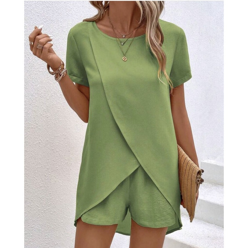 Women's Solid Color Irregular Top & Shorts Two Piece Set product image 5