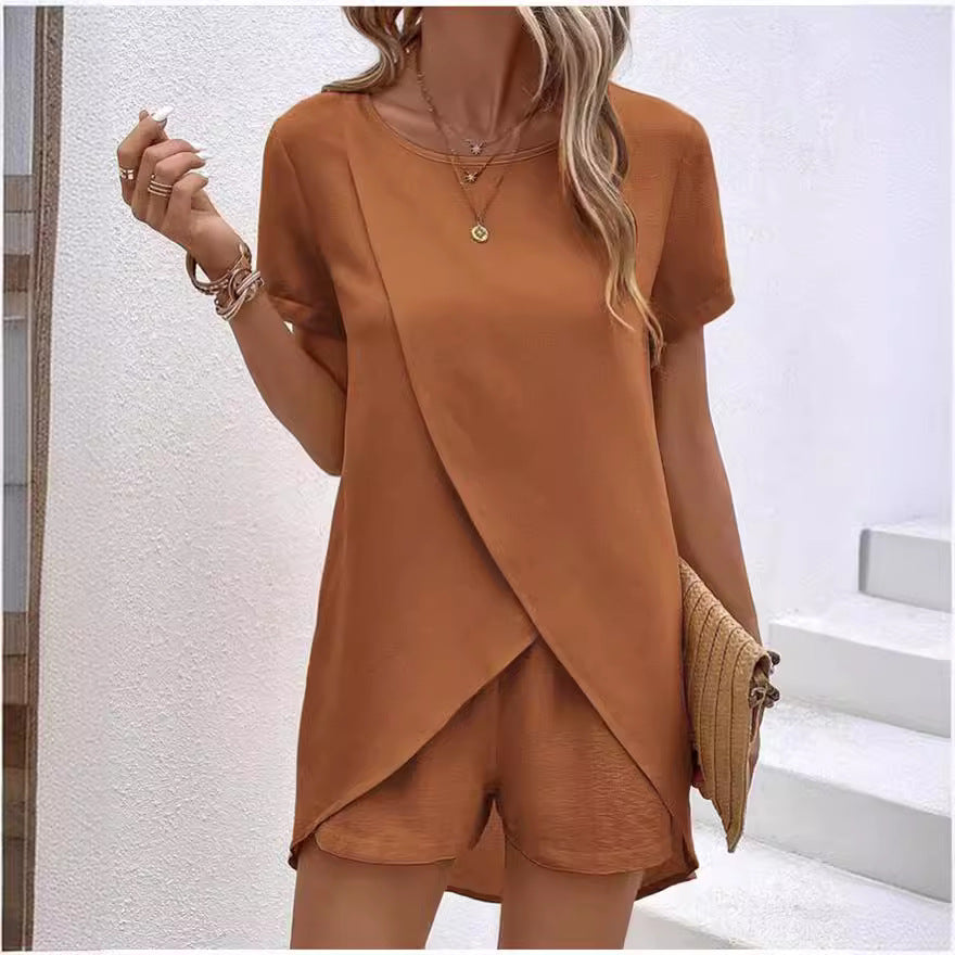 Women's Solid Color Irregular Top & Shorts Two Piece Set product image 6