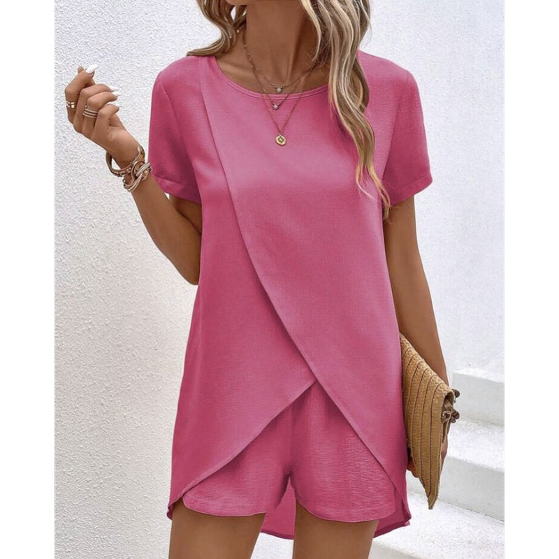 Women's Solid Color Irregular Top & Shorts Two Piece Set product image 7