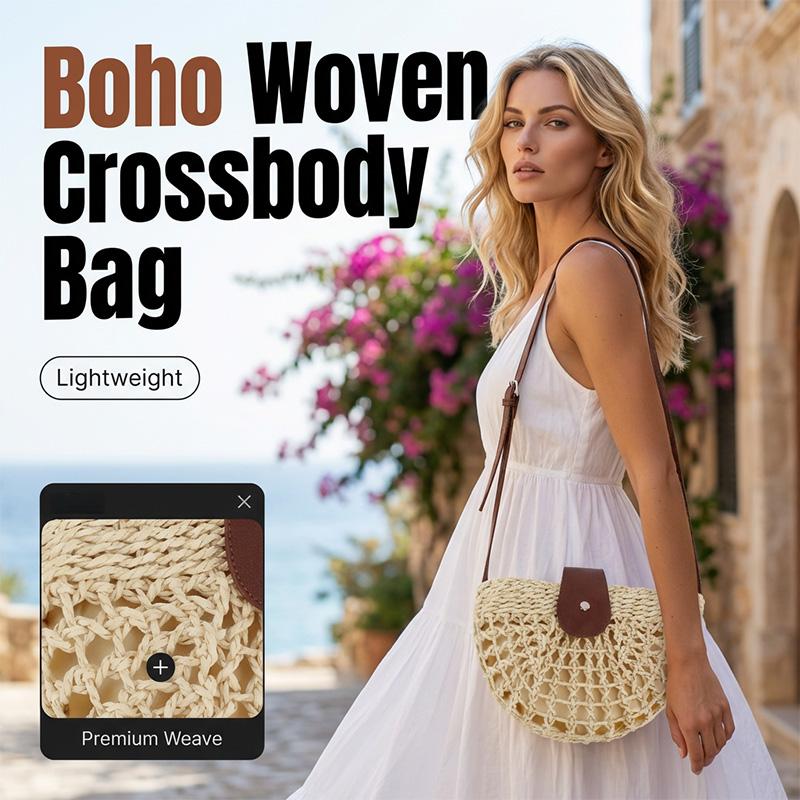 LIMITED-TIME Woven Crossbody Bag – Boho, Handwoven, Adjustable, Lightweight