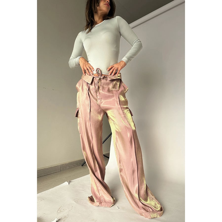 Golden Years Glitter Fabric Drawstring Waist Pocketed Wide Leg Pants - Buy two and get free shipping! mysite