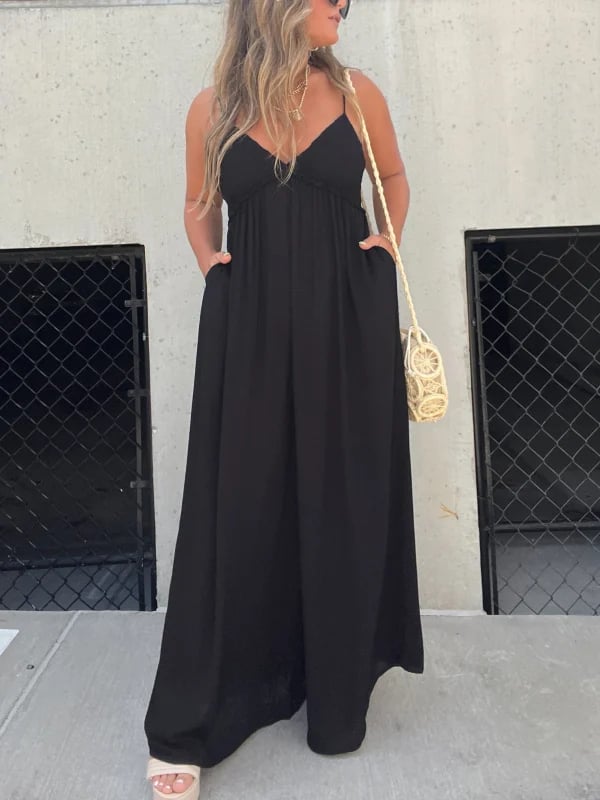 🔥V-Neck Effortless Wide Leg Jumpsuit mysite