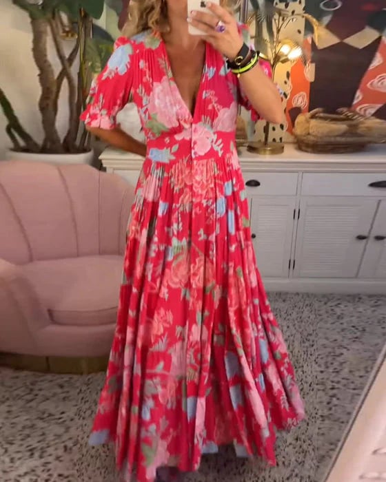 V-neck dress with  floral print