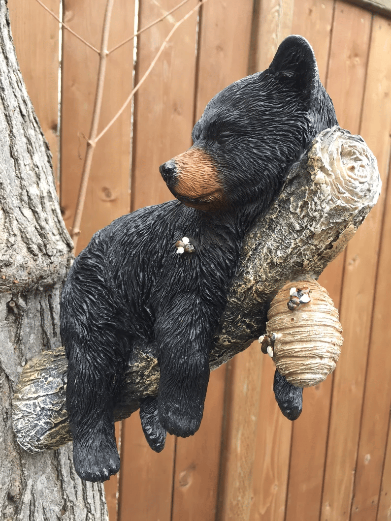 Black Bear Cub Napping Hanging Out in a Tree Figurine mysite