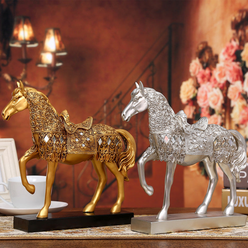 Luxury Diamond Horse Standing Statue, Golden Fortune Horse Statue Carved Resin Horse Sculpture Art Home Decor, Brass Horse Statue mysite