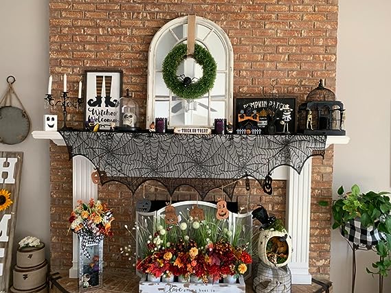 🔥Halloween Hot Sale -Halloween Decorations Black Lace Spiderweb Fireplace Mantle mysite