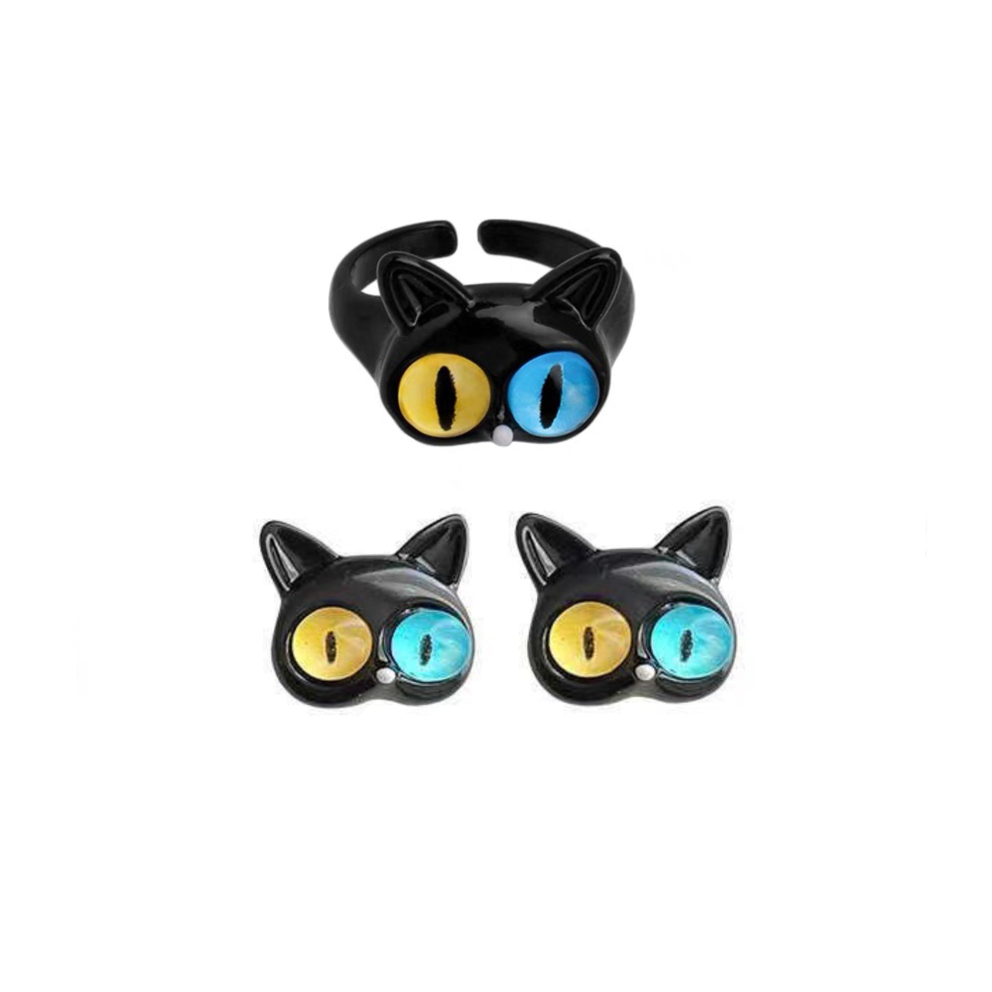 💐Funny Cat Monster Ring Earrings Set💝 mysite