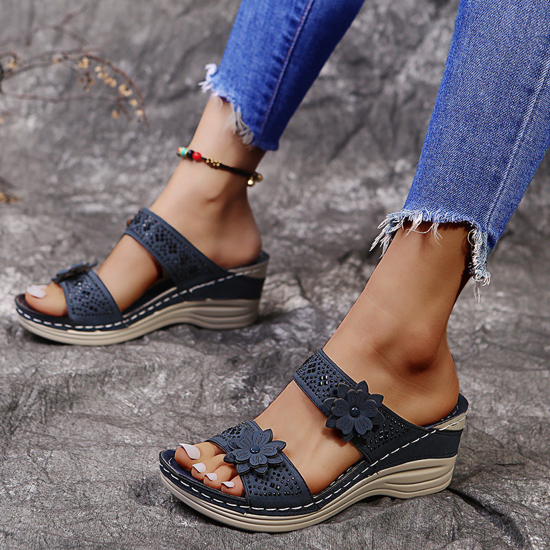 Retro Casual Flower Wedge Sandals Slippes mysite