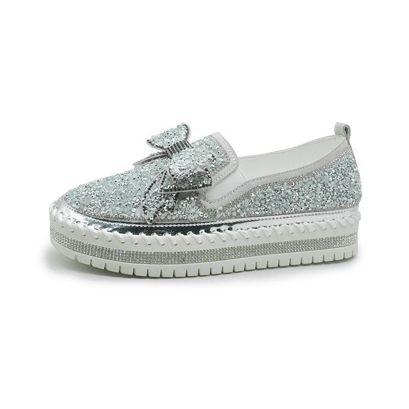 Shining Rhinestone Slip-on Thick Botton Casual Ladies Crystal Shoes mysite
