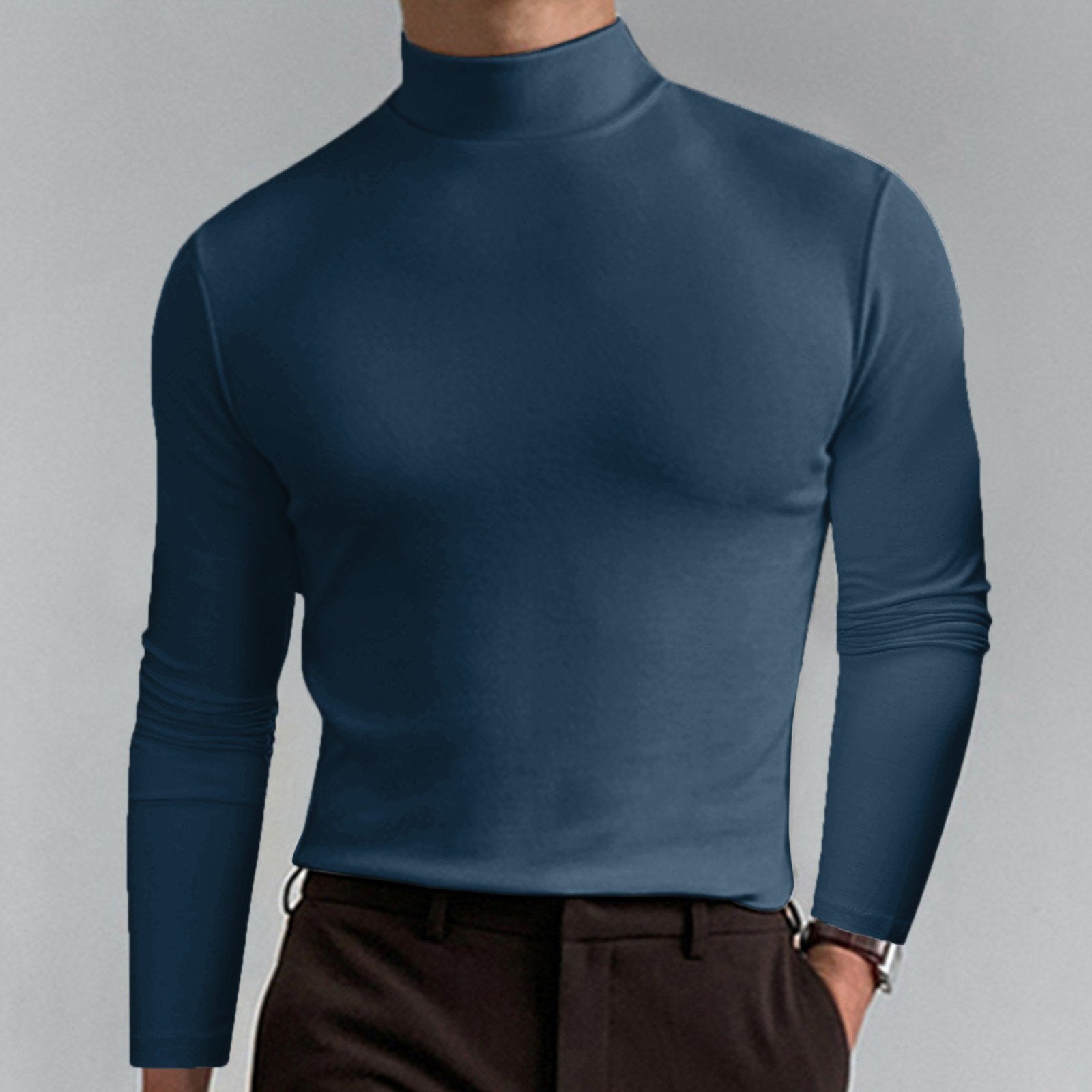 Mens High Neck Slim Fit Long Sleeve T-shirt mysite