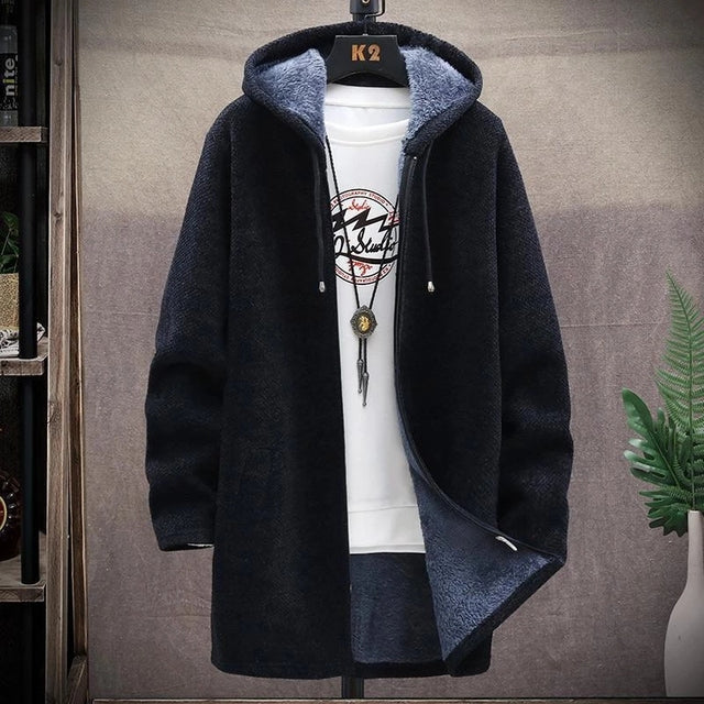 2023 Men Casual Sweaters Jacket Slim Long Thick Warm Hooded Sweater Coat mysite