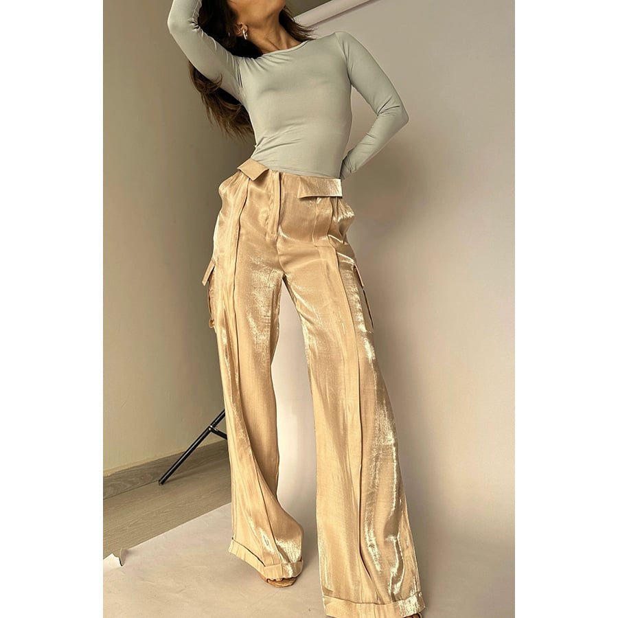 Golden Years Glitter Fabric Drawstring Waist Pocketed Wide Leg Pants - Buy two and get free shipping! mysite