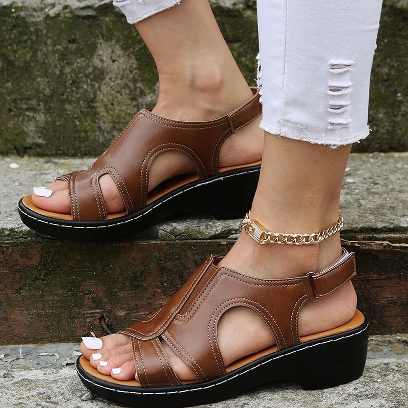 2022 New Fashion Casual Leather Wedge Sandals