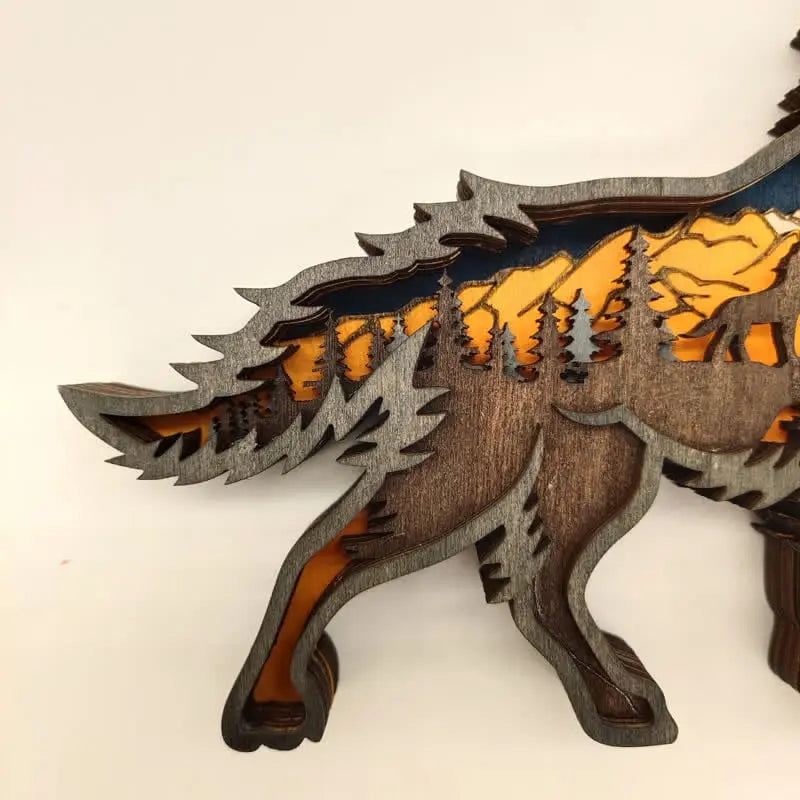 3D Creative Wolf Wood Decoration Forest Animals Wooden Crafts Carved Art mysite