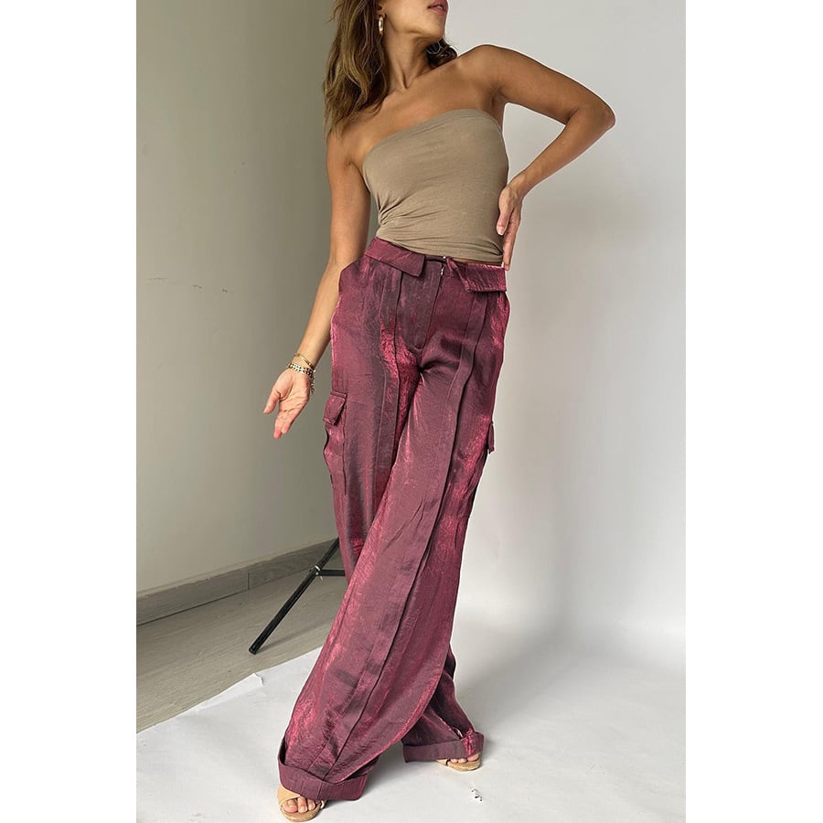 Golden Years Glitter Fabric Drawstring Waist Pocketed Wide Leg Pants - Buy two and get free shipping! mysite