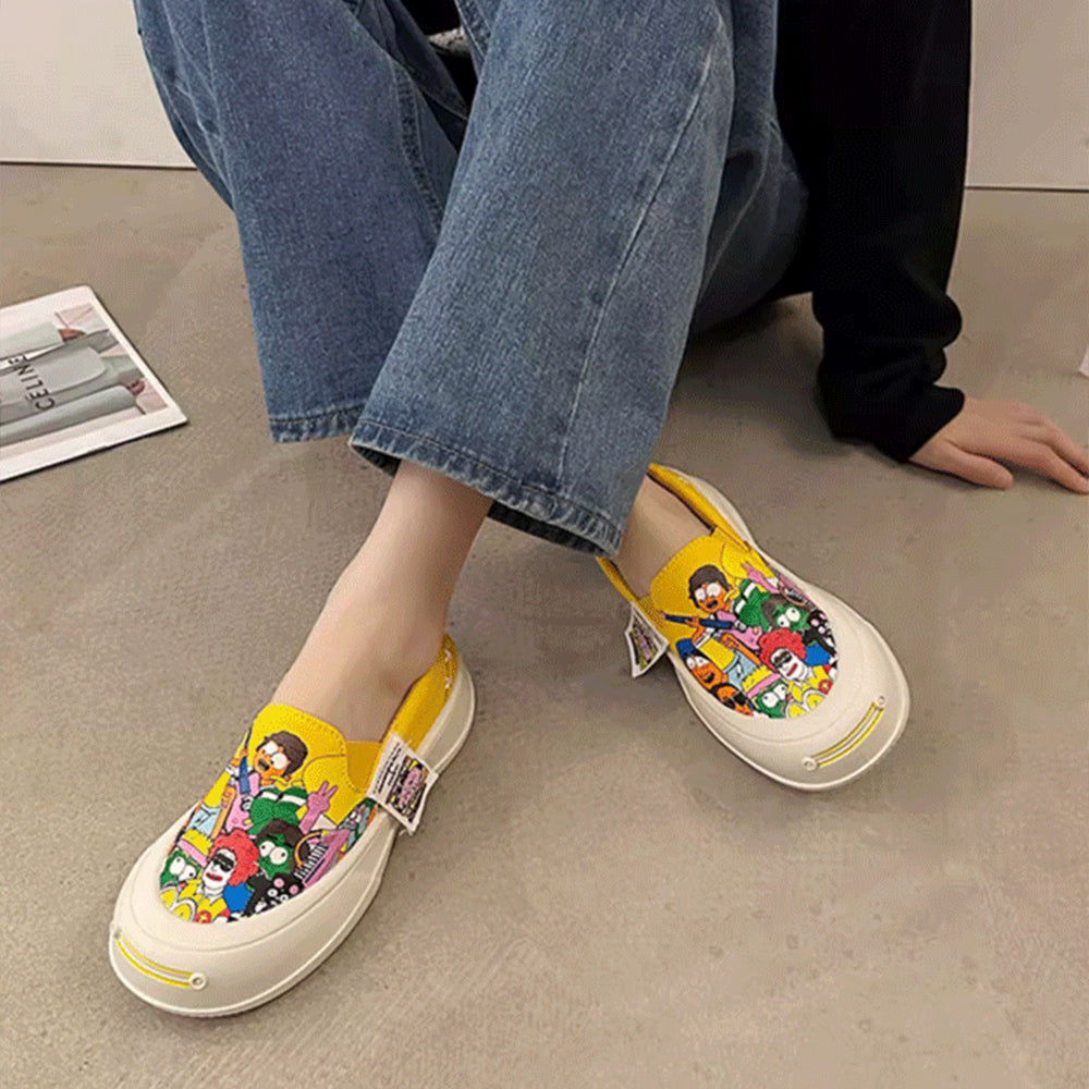 Shobous Thick-soled Slip-on Graffiti Canvas Casual Shoes