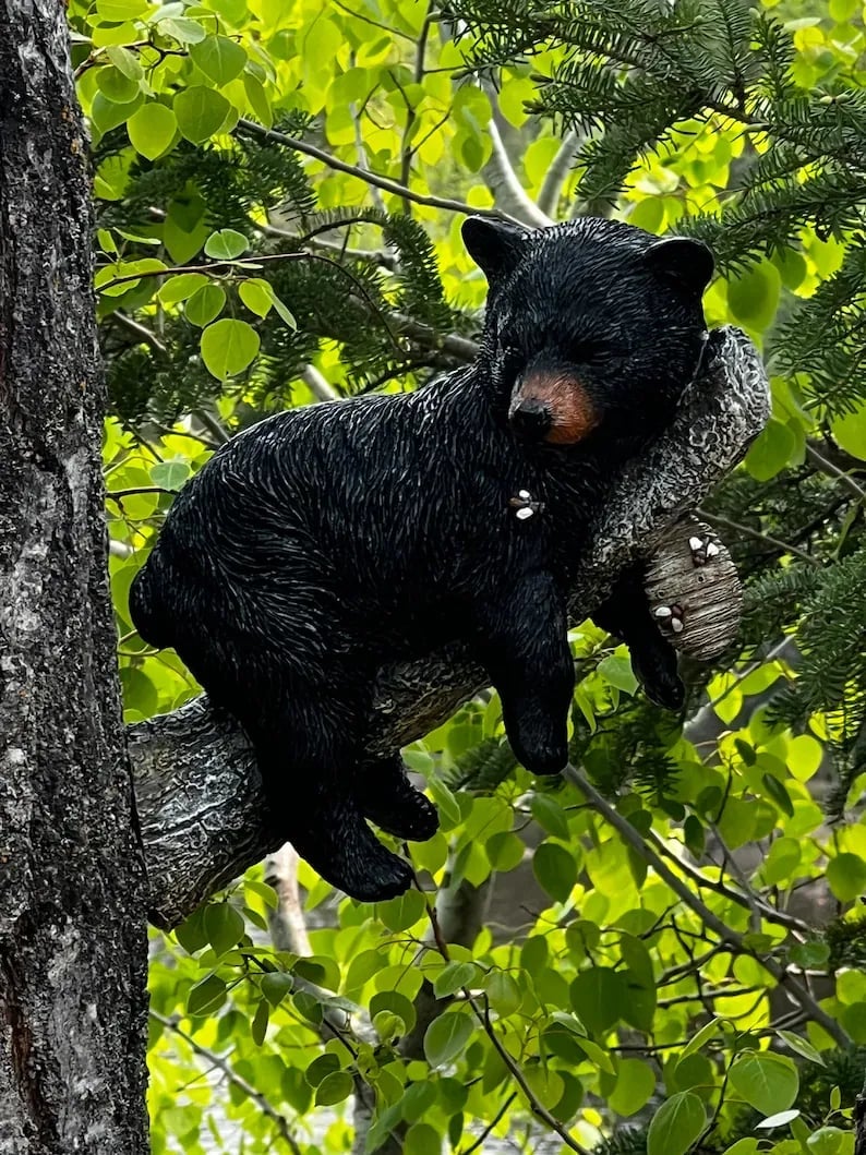 Black Bear Cub Napping Hanging Out in a Tree Figurine mysite