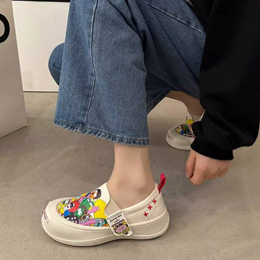 Thick-soled Slip-on Graffiti Canvas Casual Shoes mysite