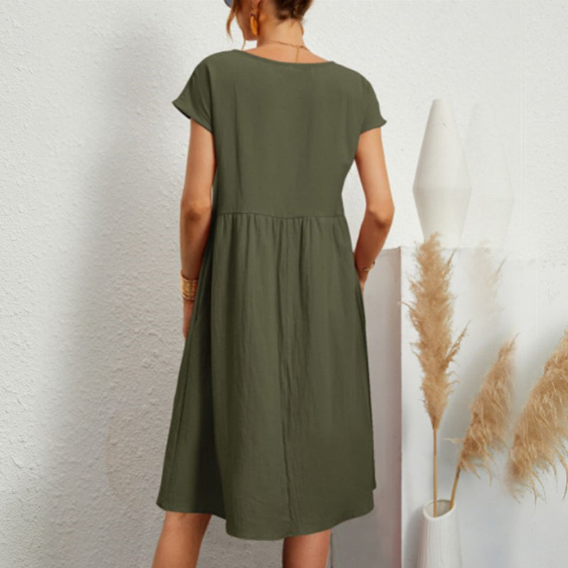 Women's Short Sleeve Cotton And Linen Dress mysite