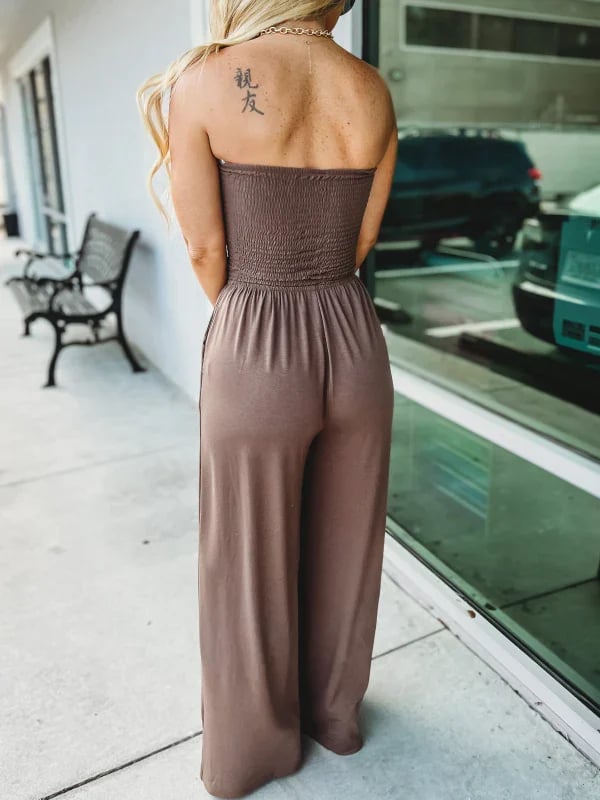 🔥2023 Hot Sale 🔥Off Shoulder Solid Color Smocked Jumpsuit mysite