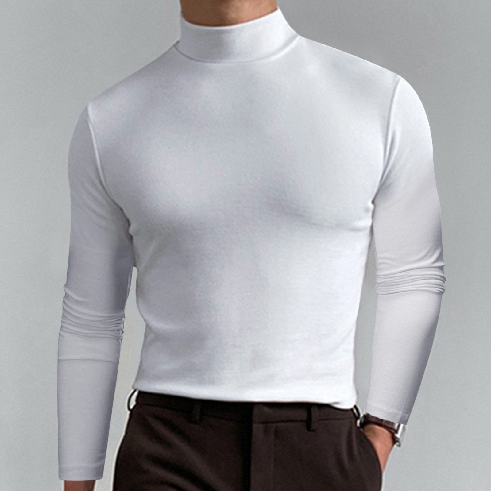 Mens High Neck Slim Fit Long Sleeve T-shirt mysite