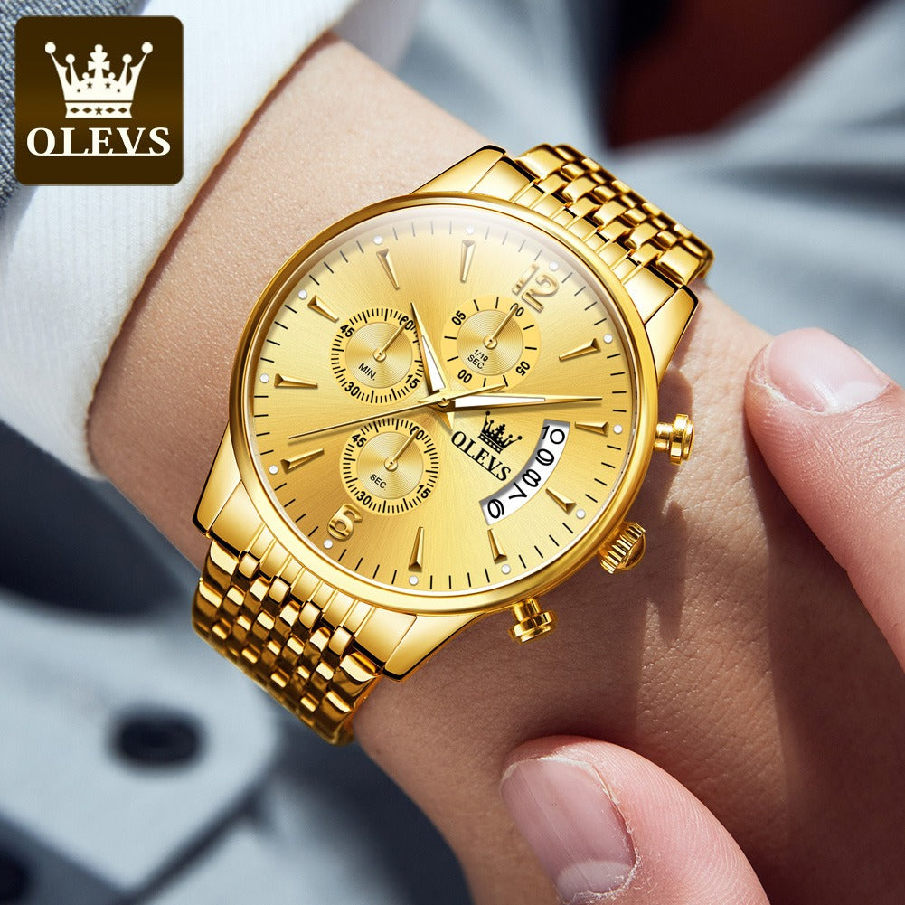 [OLEVS]Luxury Gold Three-eye Chronograph Dial Automatic Mechanical Watch mysite