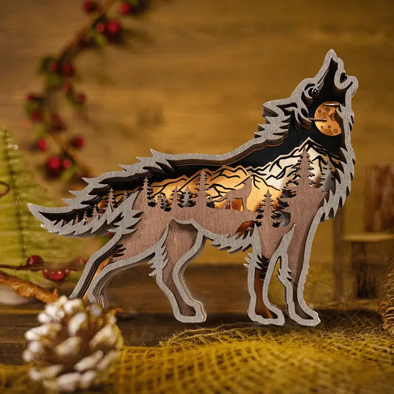 3D Creative Wolf Wood Decoration Forest Animals Wooden Crafts Carved Art mysite