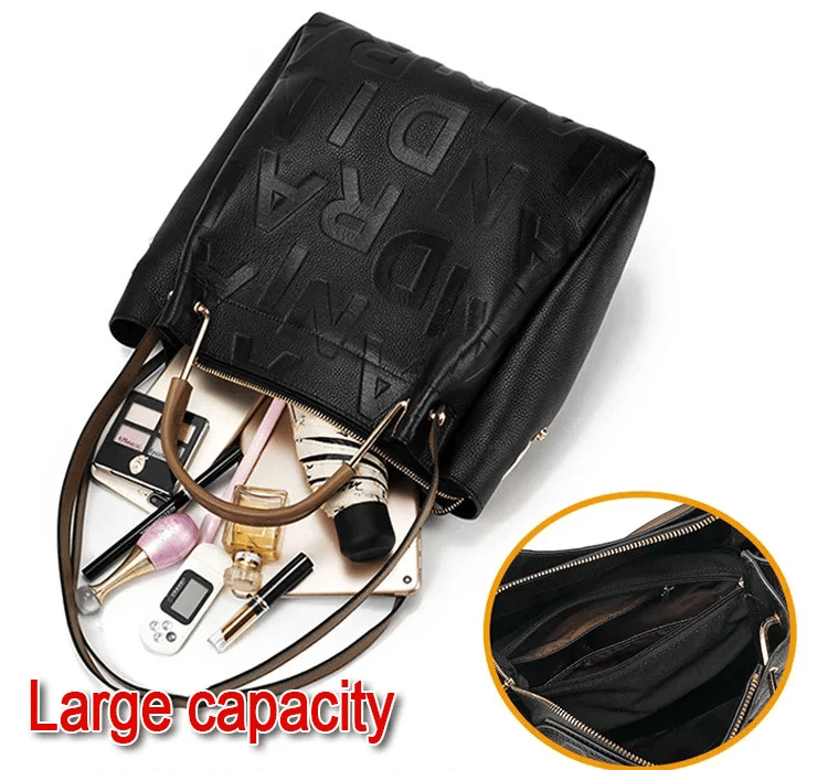 New arrival large capacity soft leather embossed shoulder bag mysite