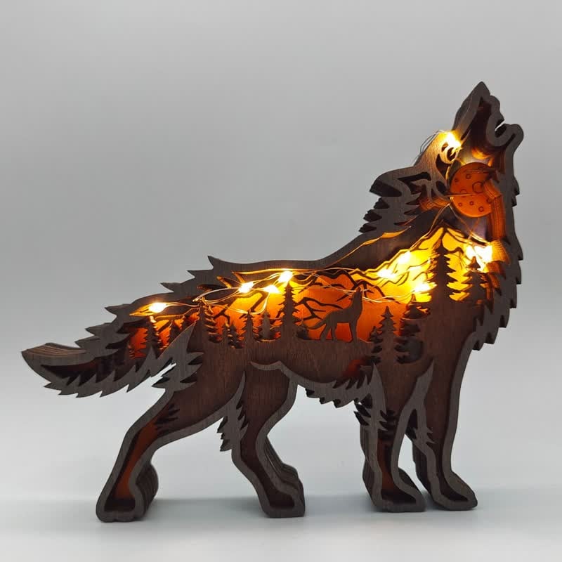 3D Creative Wolf Wood Decoration Forest Animals Wooden Crafts Carved Art