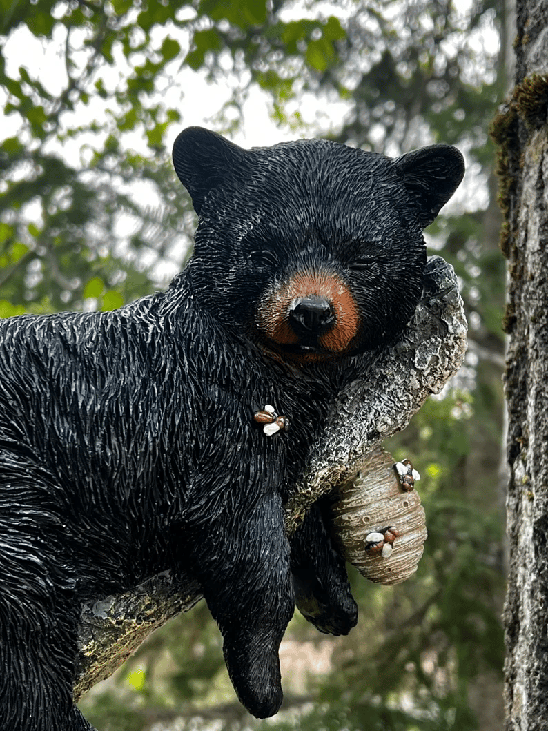 Black Bear Cub Napping Hanging Out in a Tree Figurine mysite