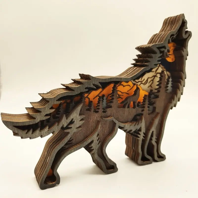 3D Creative Wolf Wood Decoration Forest Animals Wooden Crafts Carved Art mysite