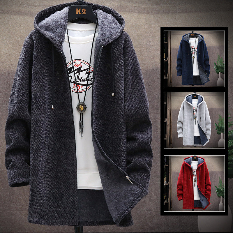 2023 Men Casual Sweaters Jacket Slim Long Thick Warm Hooded Sweater Coat mysite