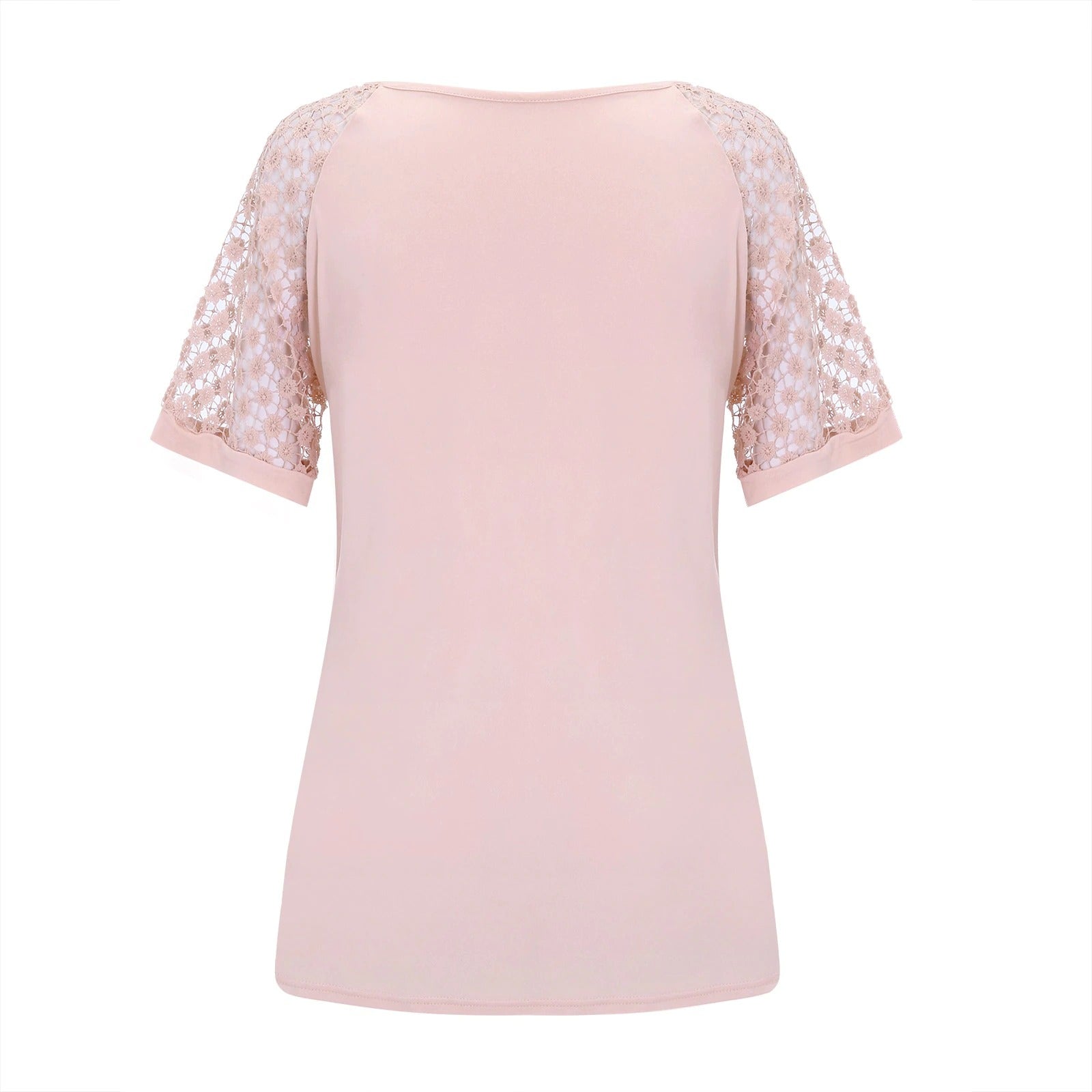 2023 NEW FASHION CASUAL LACE TOPS PATCHWORK SUMMER V-NECK HOLLOW OUT T-SHIRT mysite