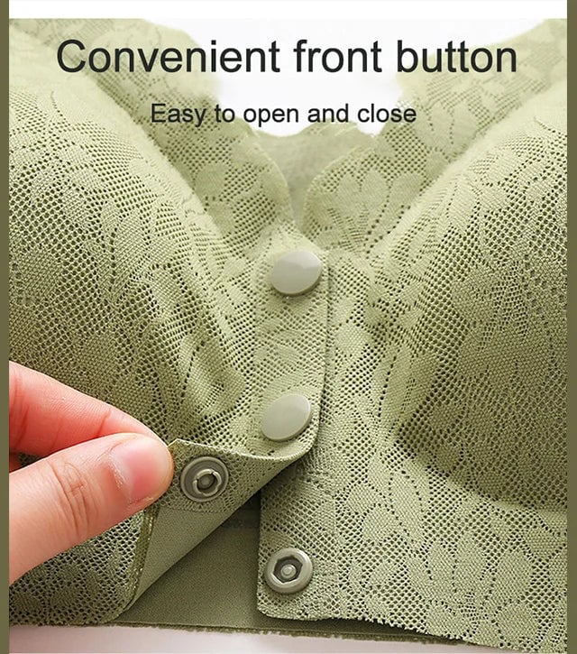 Plus Size Jacquard Lace Button Front Comfy Bra (Four piece set)