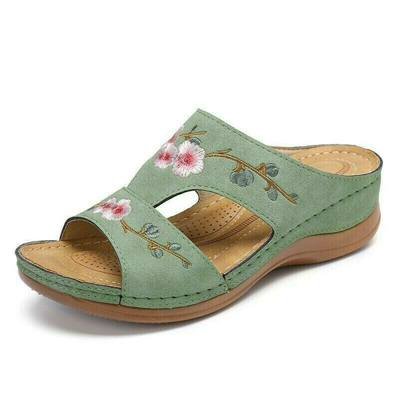 Flower Embroidered Vintage Comfy Wedges Sandals mysite