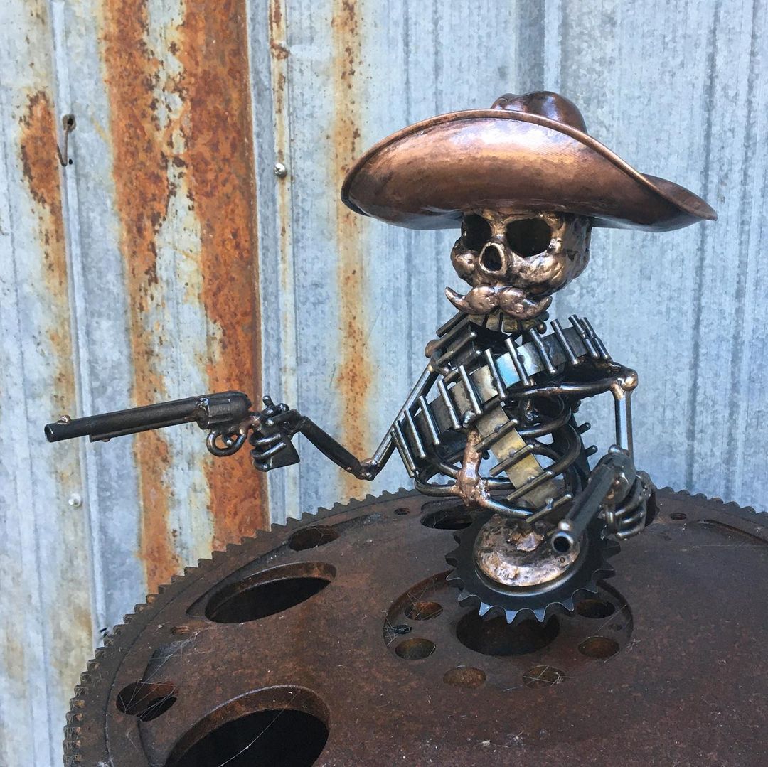 Handmade Cast Cowboy Skull Gunslinger Hood Ornament Sculpture mysite