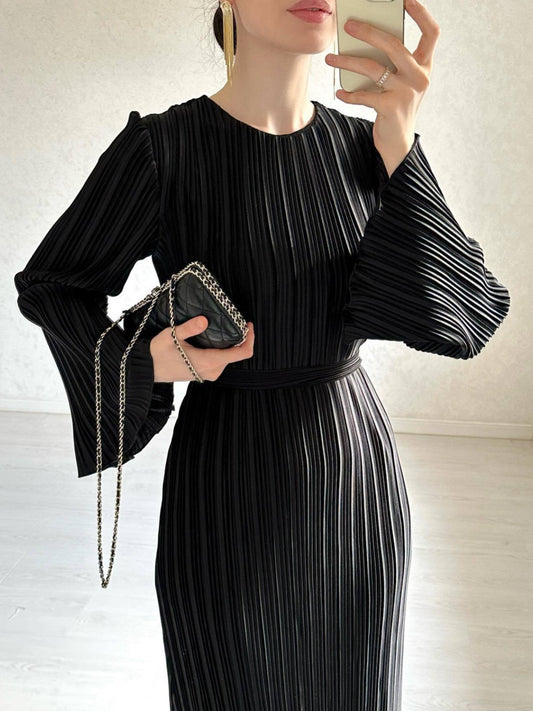 Pleated Bell Sleeve Maxi Dress (Buy 2 Free Shipping) mysite