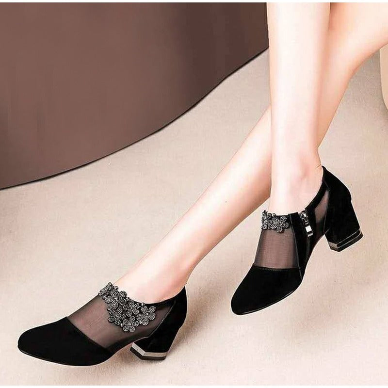 Women's Mesh Hollow-out Flower Low Heel Sandals mysite