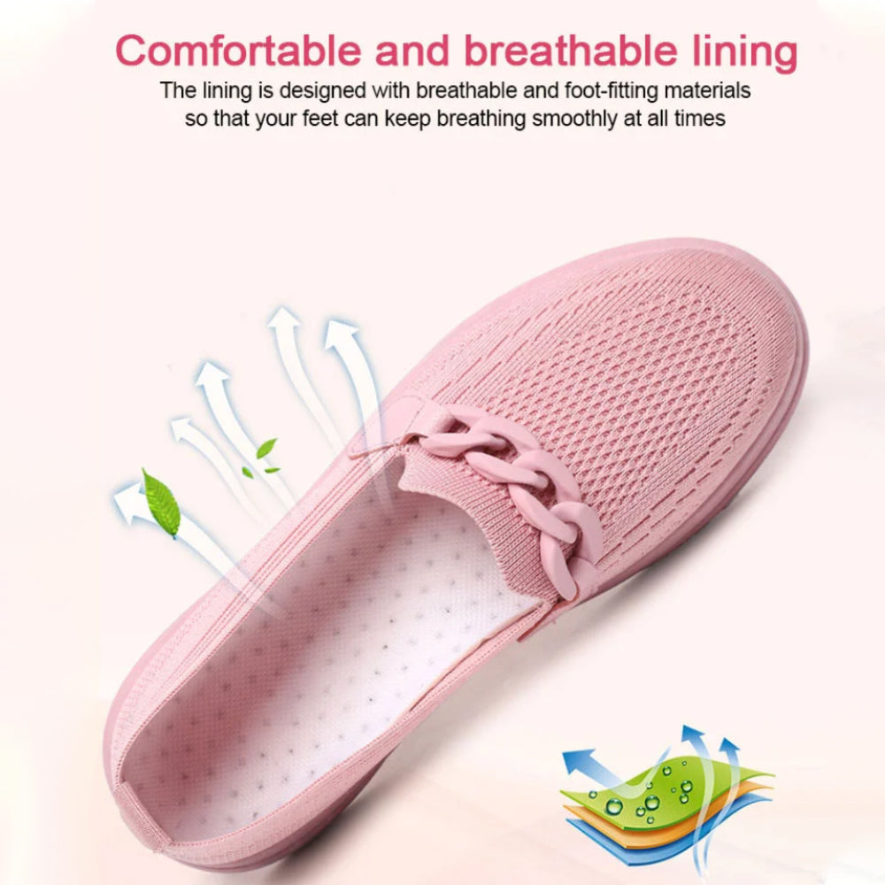 Shobous Women's Breathable Fly-Knit Chain Slip-On Shoes