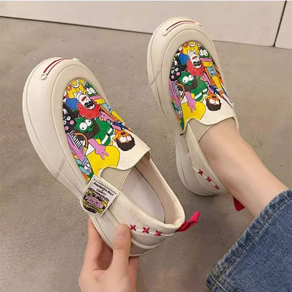 Thick-soled Slip-on Graffiti Canvas Casual Shoes mysite