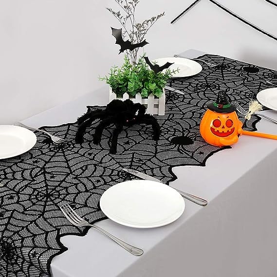 🔥Halloween Hot Sale -Halloween Decorations Black Lace Spiderweb Fireplace Mantle