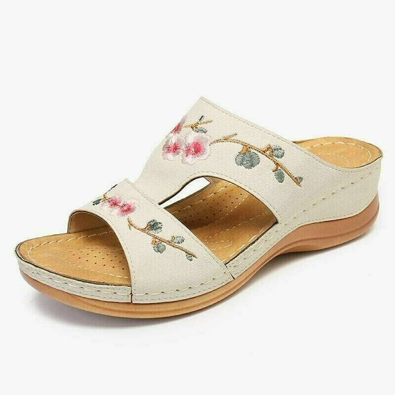 Flower Embroidered Vintage Comfy Wedges Sandals mysite