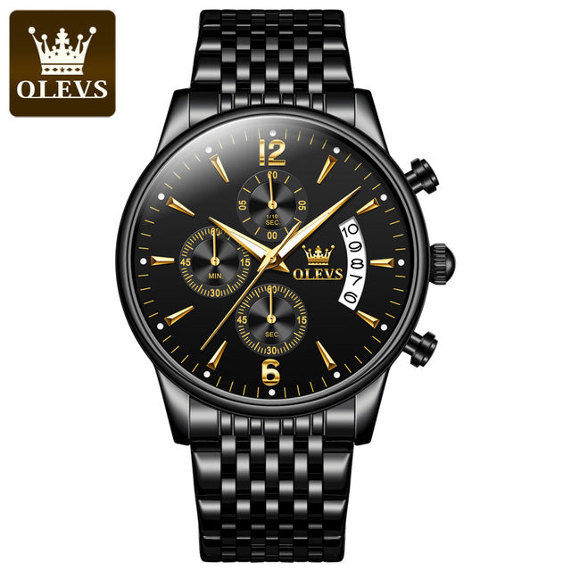 [OLEVS]Luxury Gold Three-eye Chronograph Dial Automatic Mechanical Watch