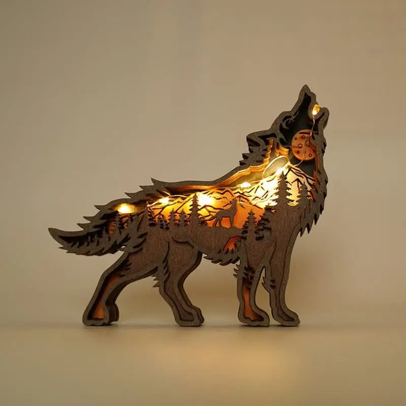 3D Creative Wolf Wood Decoration Forest Animals Wooden Crafts Carved Art mysite