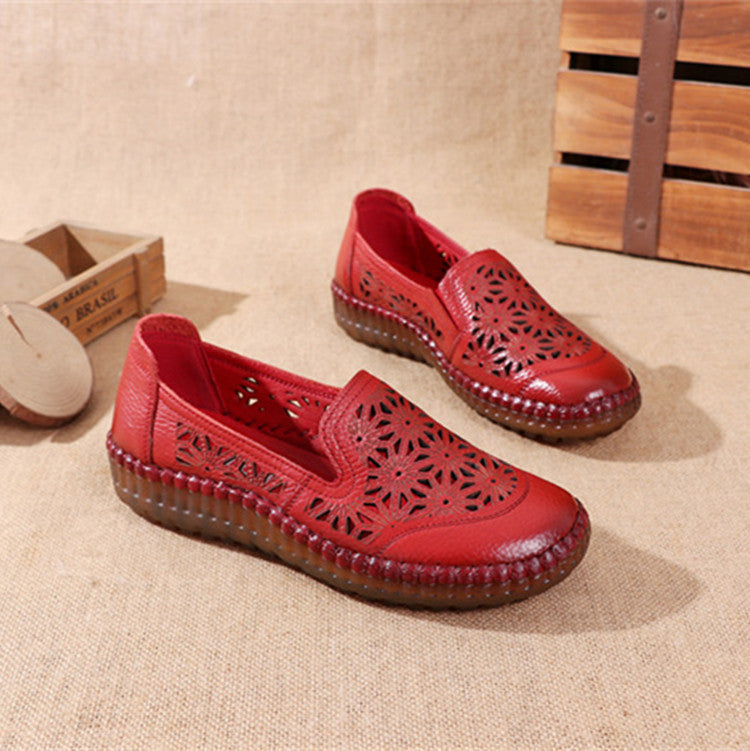 2023 new comfortable soft bottom breathable non-slip engraved retro ladies leather shoes mysite