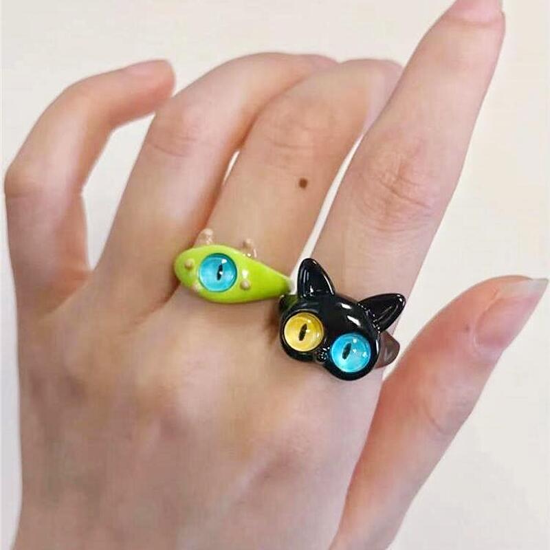 💐Funny Cat Monster Ring Earrings Set💝 mysite