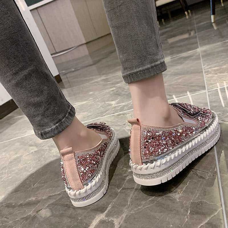 Shining Rhinestone Slip-on Thick Botton Casual Ladies Crystal Shoes mysite