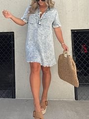 Short Sleeve Casual Denim Shirt Dress-Buy two and get free shipping! mysite